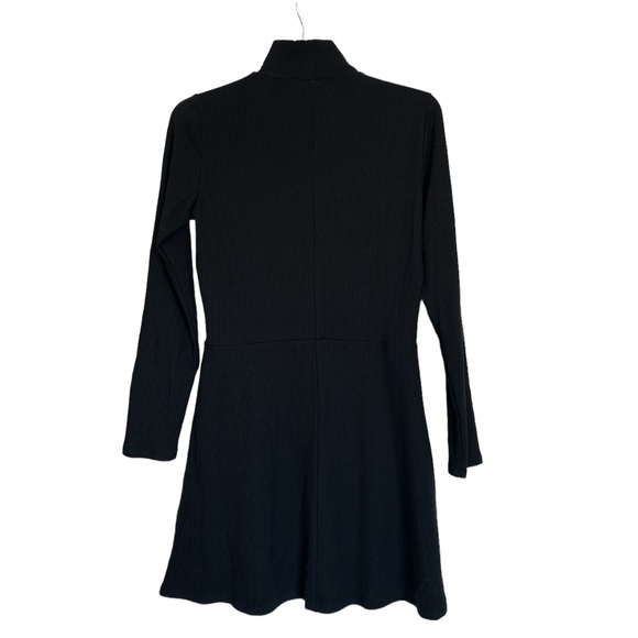 Reformation Maya Knit Dress Ribbed Long Sleeve Skater Mini Dress Black Large - Picture 6 of 8